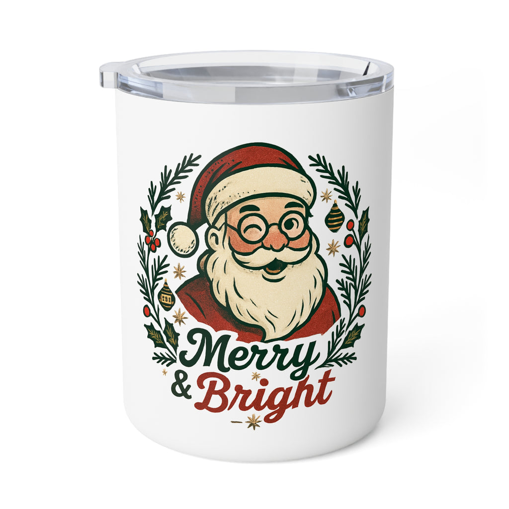 Merry & Bright Santa Insulated Coffee Mug — 10oz Holiday Tumbler