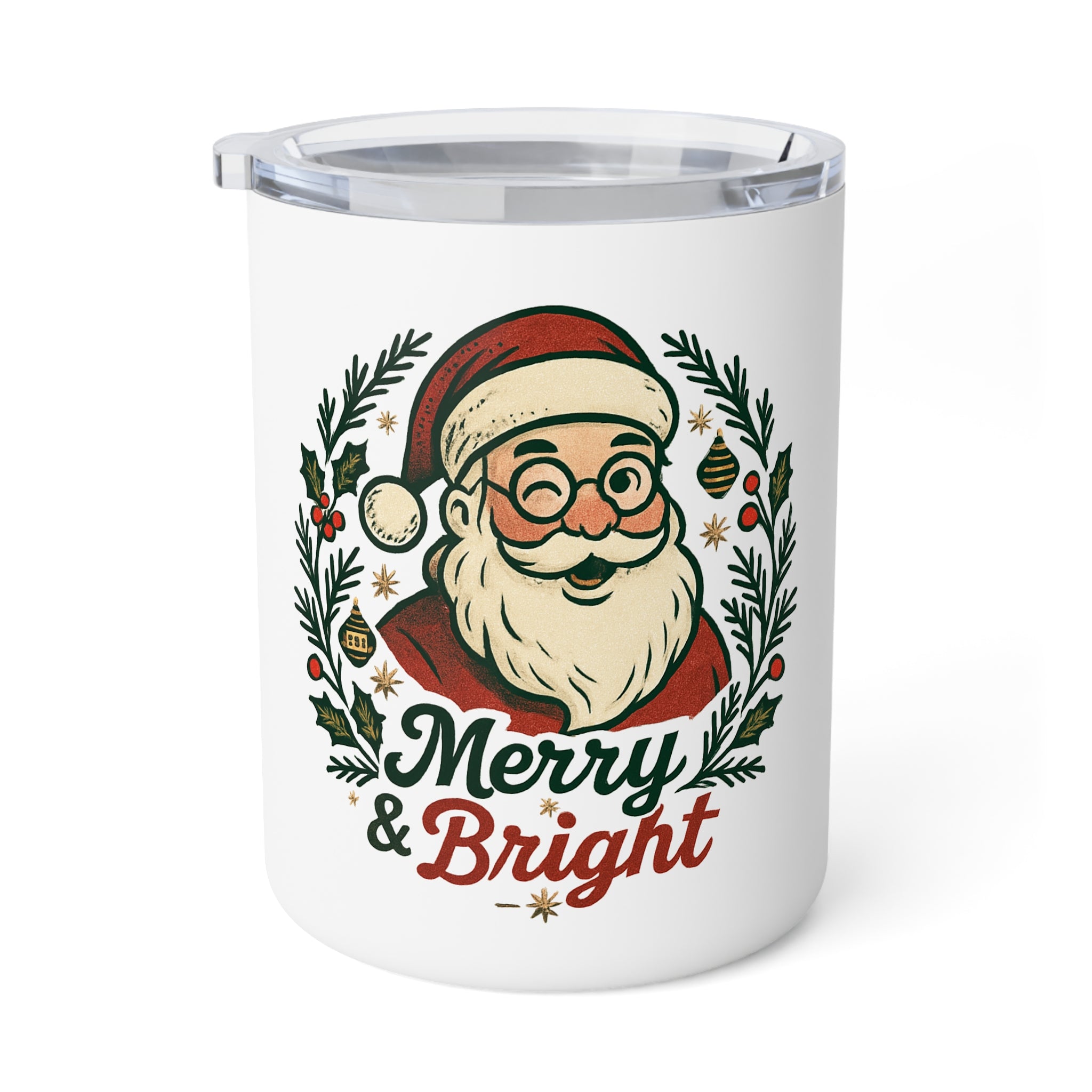 Merry & Bright Santa Insulated Coffee Mug — 10oz Holiday Tumbler