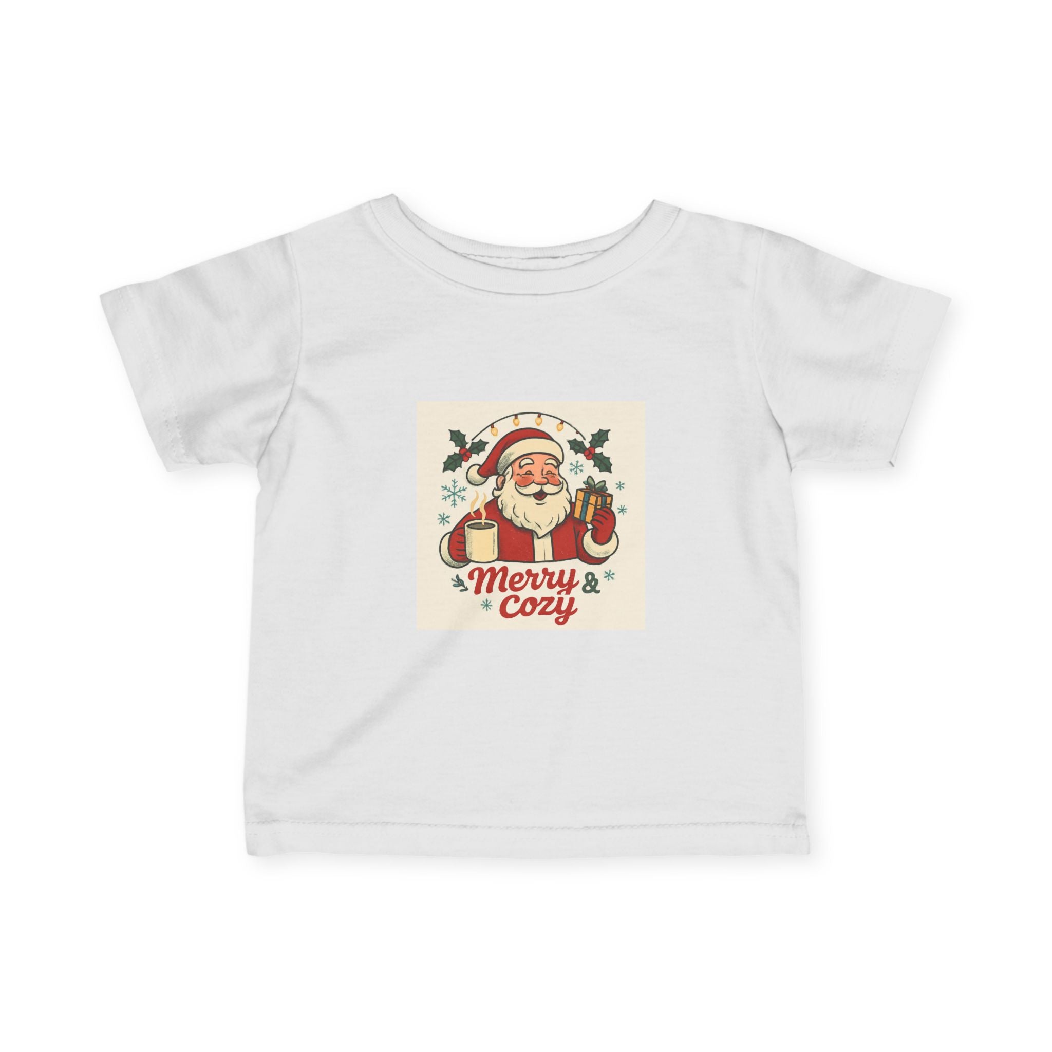 Infant Tee — Vintage Santa “Merry & Cozy” Christmas Baby Shirt