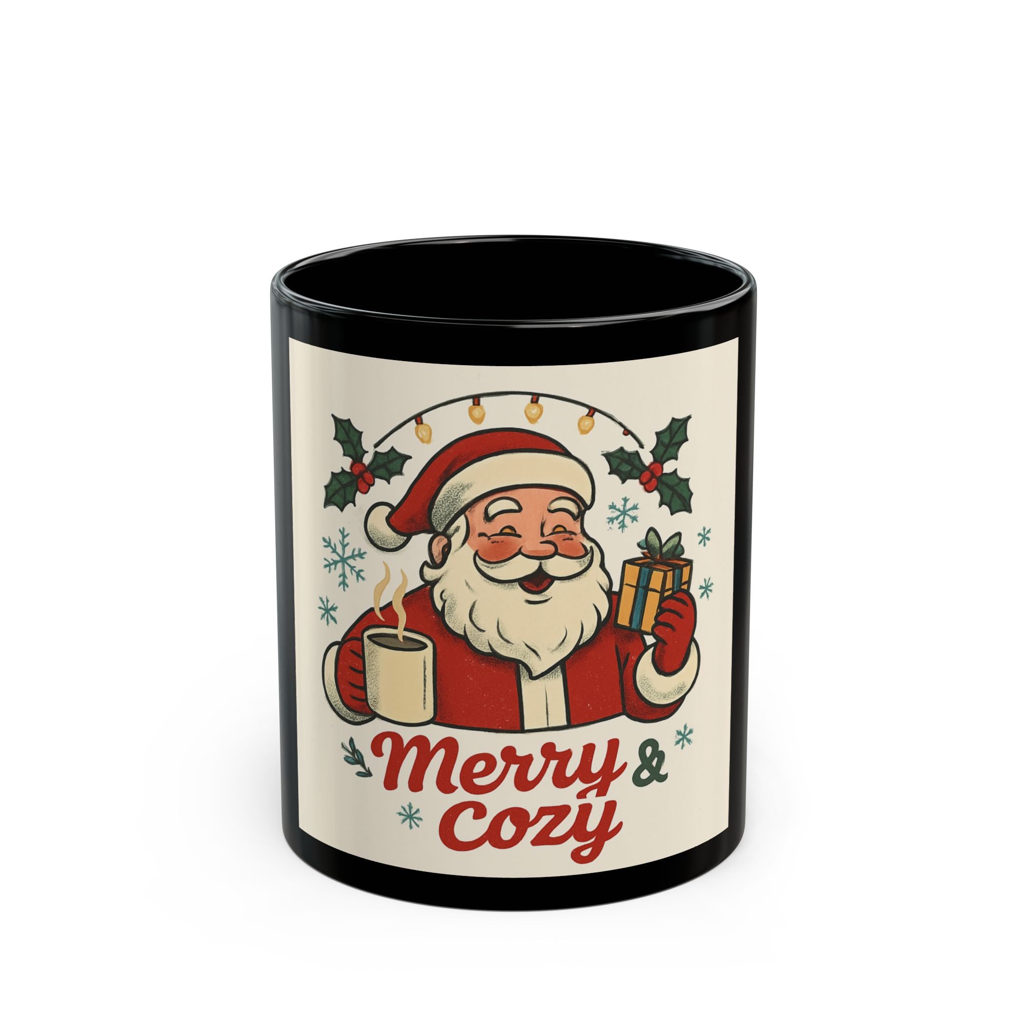 Christmas Mug — 'Merry & Cozy' Santa Holiday Coffee Cup (11oz/15oz)