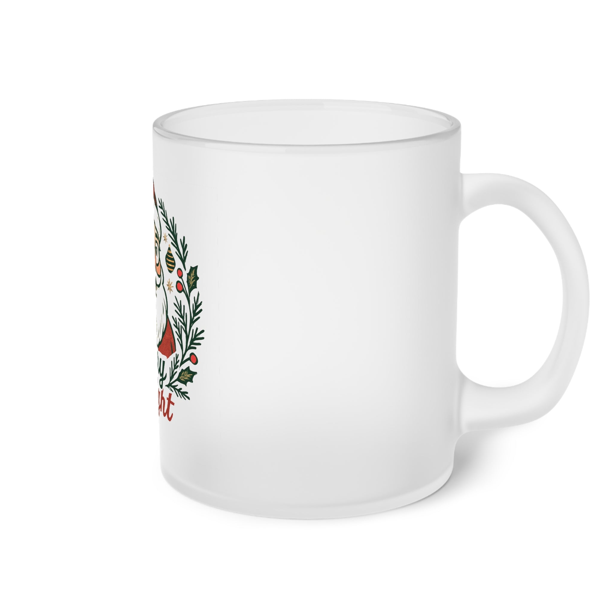 Merry & Bright Frosted Glass Mug — Vintage Santa Christmas Coffee Cup