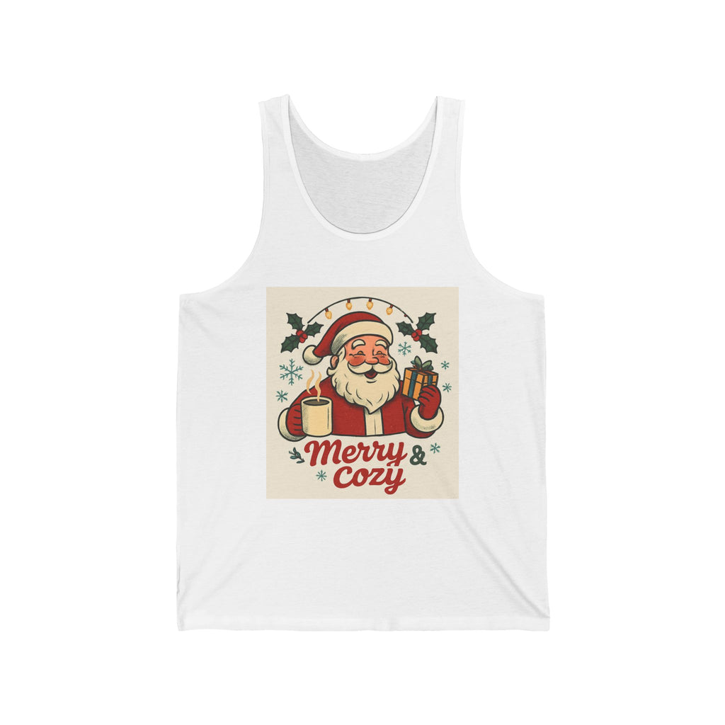 Christmas Tank Top — "Merry & Cozy" Vintage Santa Holiday Tank