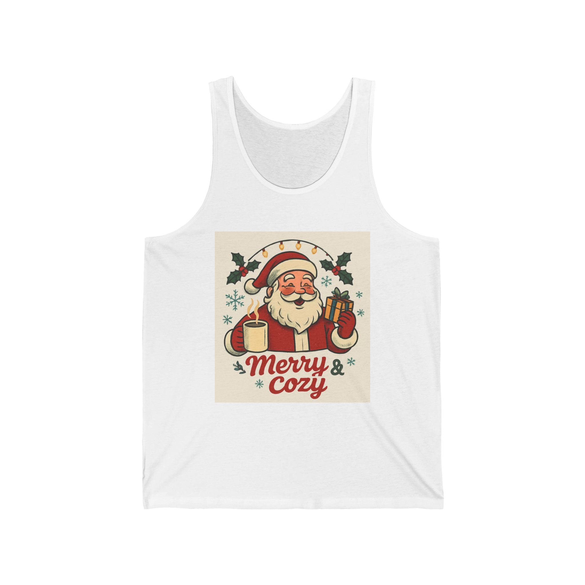 Christmas Tank Top — "Merry & Cozy" Vintage Santa Holiday Tank