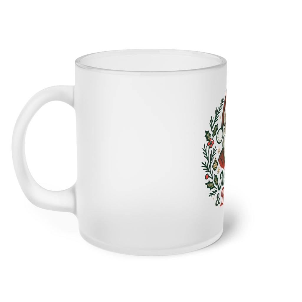 Merry & Bright Frosted Glass Mug — Vintage Santa Christmas Coffee Cup